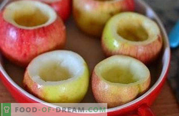 Kuidas küpsetada õunad mikrolaineahjus, suhkru, lapse, juustuga