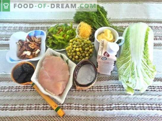 Rinnaga salat: fotodega retsept. Rinnaga, ploomi, juustu ja hiina kapsaga hämmastava salati samm-sammuline kirjeldus
