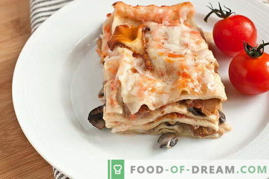 Lasagna seentega - õiged retseptid. Kuidas kiiresti ja maitsev küpsetada lasagna seentega.