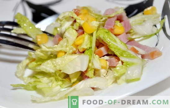 Salad with Peking cabbage and ham is a light snack. Recipes for salads with Peking cabbage and ham: simple and layered
