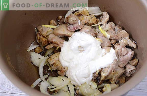 Kana hautatud seened: toitev ja aromaatne! Samm-sammult autori retsept kiire keetmise kanaliha seente abil aeglases pliidis