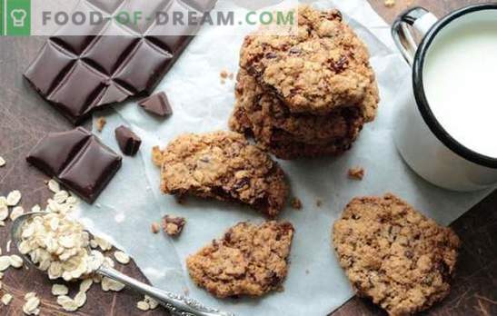 Cookie-urile de ciocolată de ovaz - produse de patiserie rapide. Rețete cookie-uri friabile de ovaz cu fulgi de fulgi de ciocolată și făină