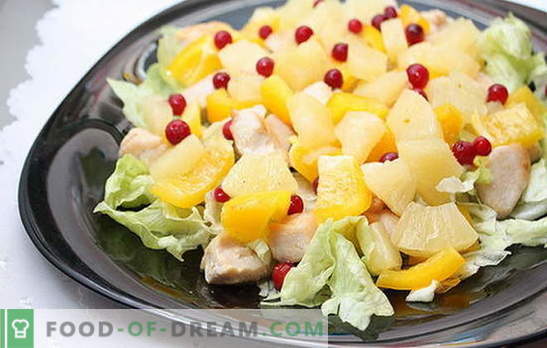 Eksootiline kulinaarne meistriteos - salat kanafilee ja ananassidega. Retseptid erinevatele salatitele kanafilee ja ananassiga - fantaseerige!
