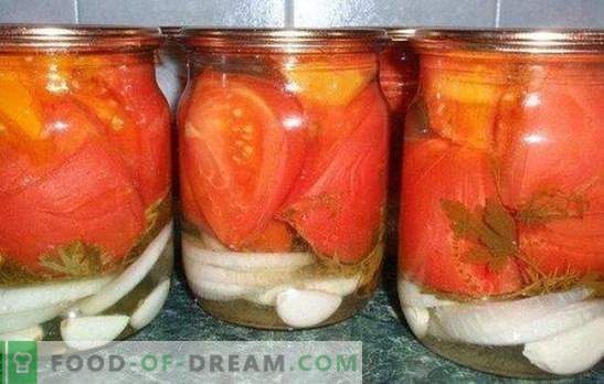Tomater med vitlökskivor - en enkel lösning för en god förberedelse för framtida användning. Olika recept för framställning av tomater i vitlöksklyftor