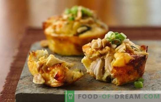 Kana muffinid - mahlased piitsad! Originaal retseptid kanafilee jaoks piduliku ja igapäevase laua jaoks