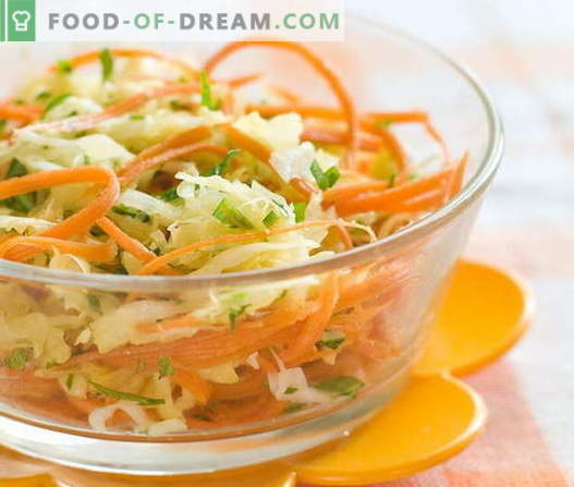 Värske porgandi ja kapsasalatid on viie parimaid retsepte. Salatite valmistamine värsketest porganditest ja kapsast.
