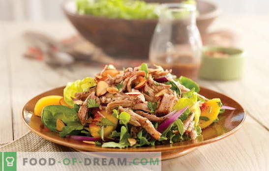 Lihtsa salatiga liha on rõõmsameelne suupiste. Kuidas valmistada lihtsa salati kodulindude, sealiha või veiselihaga