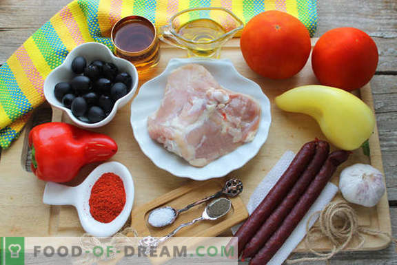 Kana keetmine hispaania keeles: tomatite, veini ja suitsutatud vorstidega