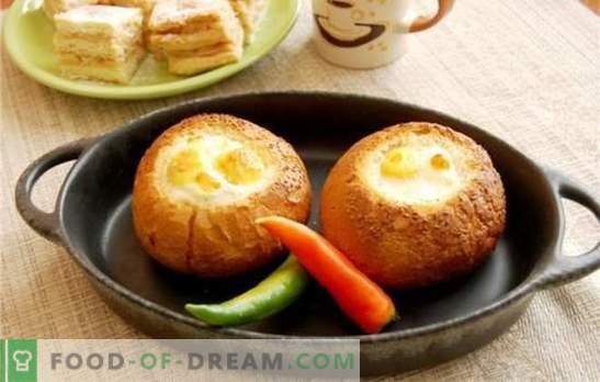 Roerei in brood - als het eenvoudig moe is! Recepten van de originele gebakken eieren in brood met kaas, worst, tomaten