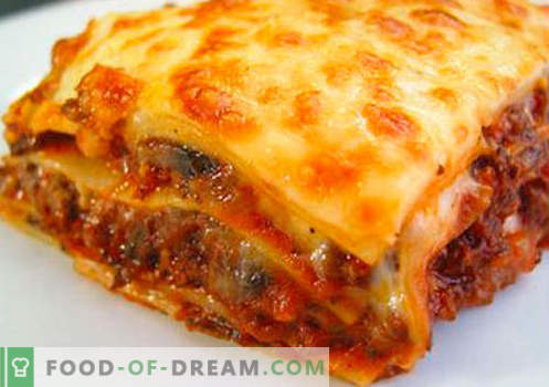 Lavash Lasagna - õiged retseptid. Kuidas kiiresti ja maitsev küpsetada lasanat pitalt.